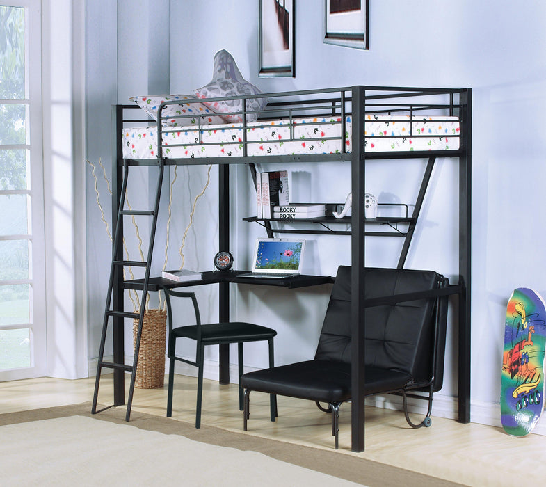 Senon Silver & Black Loft Bed & Desk