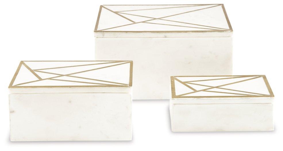 Ackley White/Brass Finish Box (Set of 3)