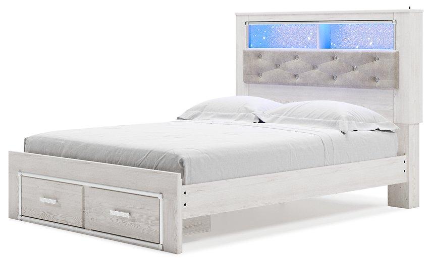 Altyra White Queen Upholstered Bookcase Bed with Storage