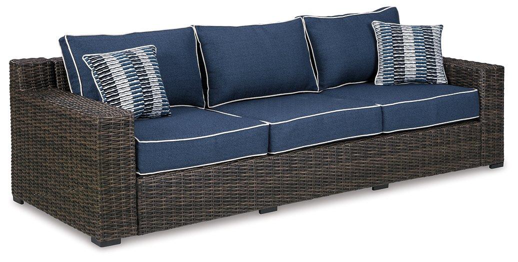 Grasson Lane Brown/Blue Outdoor Sofa, 2 Lounge Chairs and Coffee Table