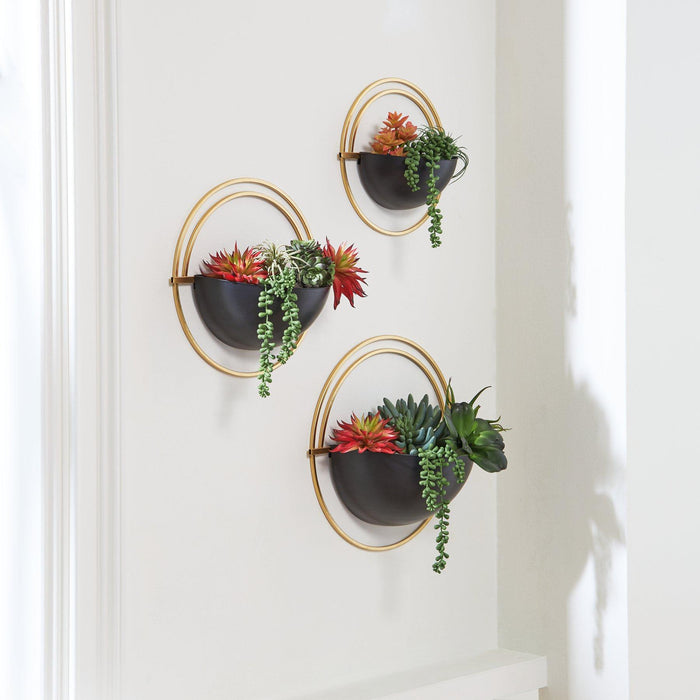 Tobins Black/Gold Finish Wall Planter (Set of 3)