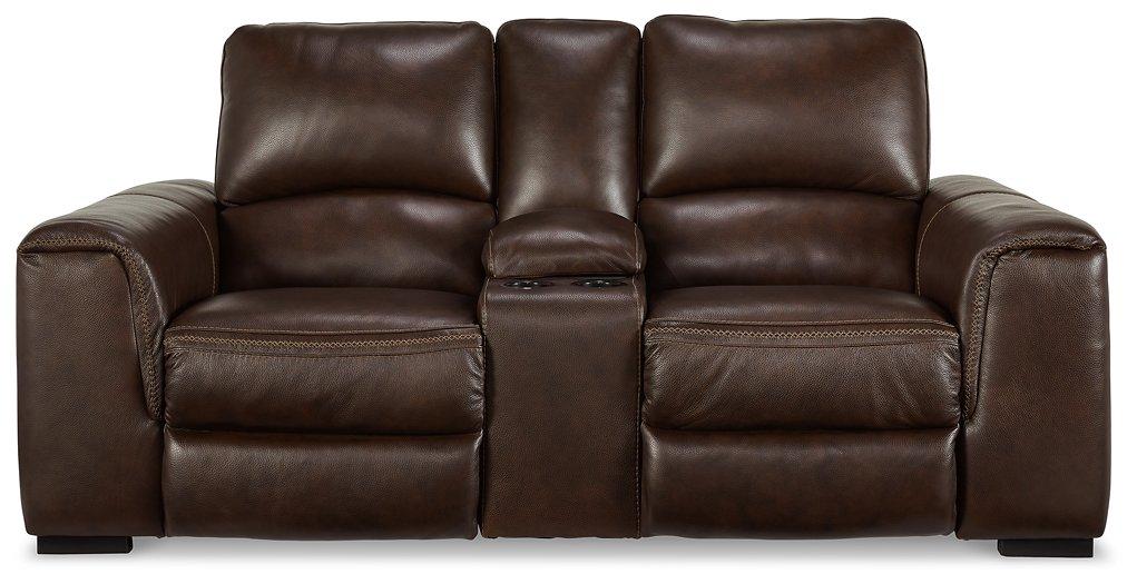 Alessandro Walnut Power Reclining Loveseat with Console