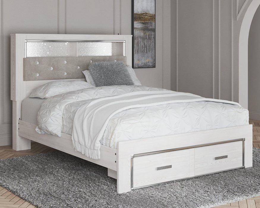 Altyra White Queen Upholstered Bookcase Bed with Storage