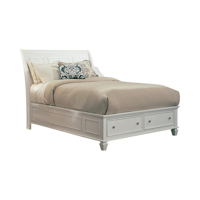 Sandy Beach White Queen Sleigh Bed With Footboard Storage