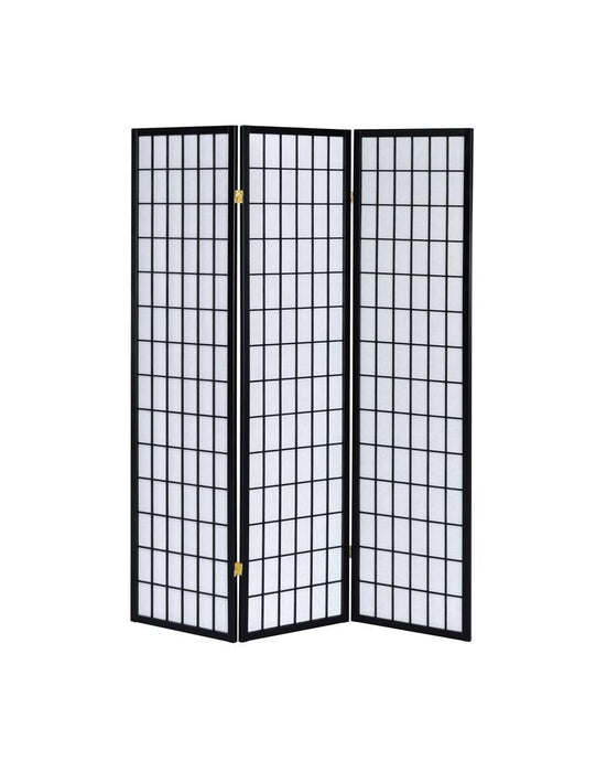 Transitional Three-Panel Black Folding Screen