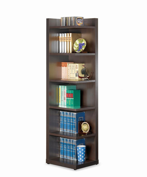 Transitional Cappuccino Corner Bookcase