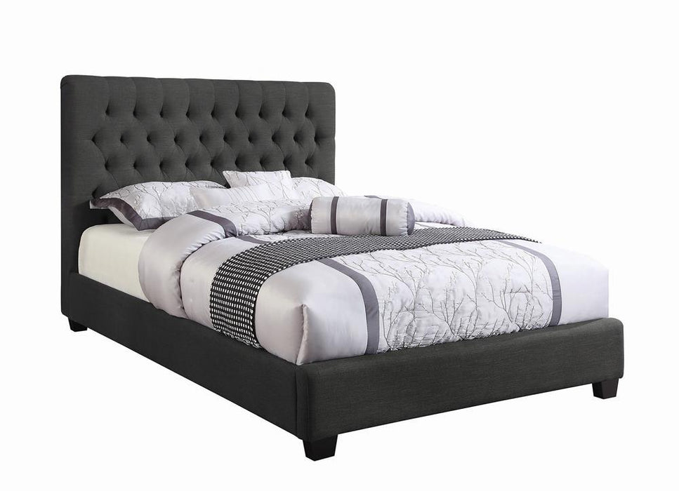 Chloe Transitional Charcoal Upholstered California King Bed