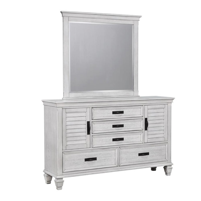 Franco Antique White Five-Drawer Chest With Louvered Panel Doors