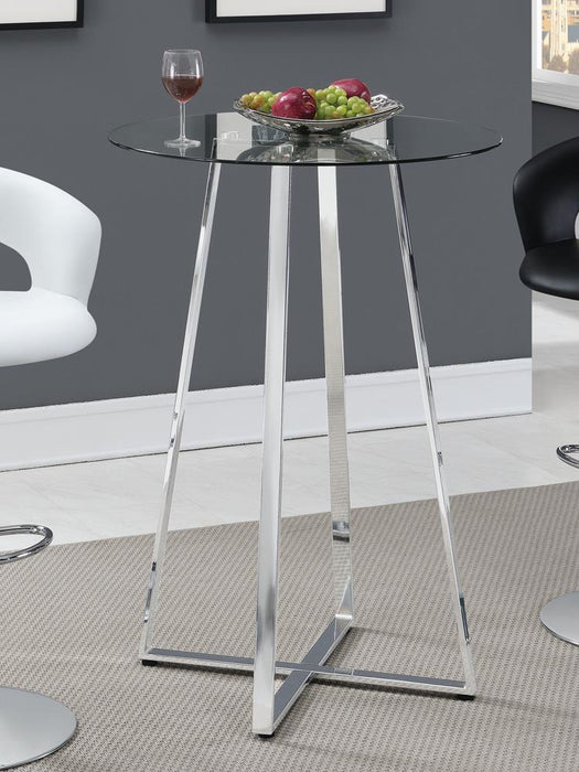 G100026 Contemporary Chrome and Glass Bar Table