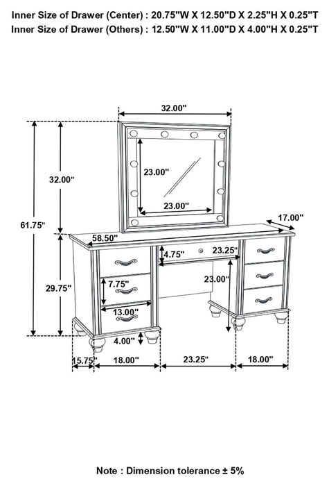 Barzini 7-Drawer Vanity Desk With Lighted Mirror White