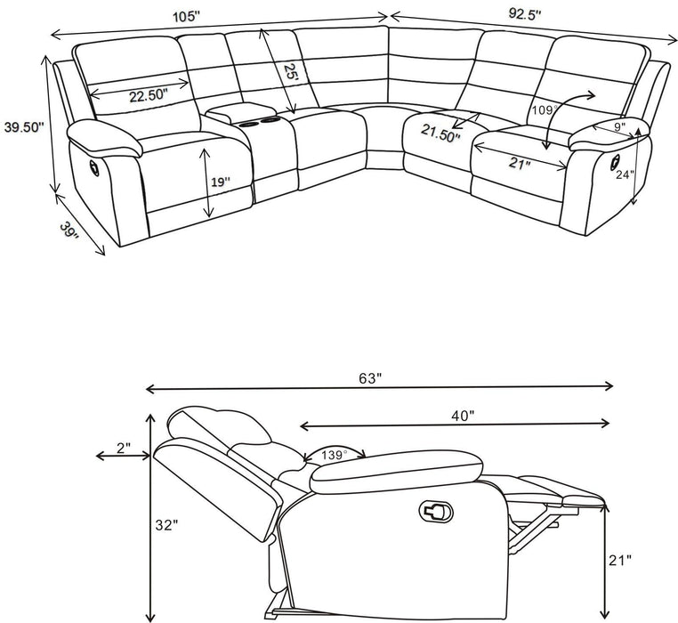 David 3-Piece Upholstered Motion Sectional With Pillow Arms Smoke