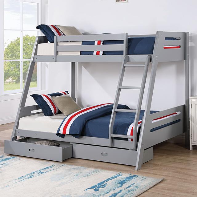 Emilee Twin/Full Bunk Bed White, Grey, Espresso, & Black