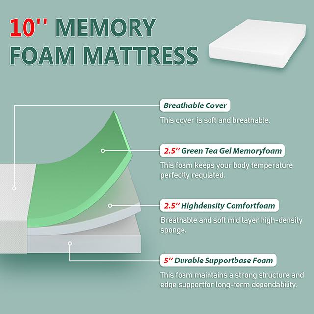 Forsythia 10" Full Green Tea Gel Memory Foam