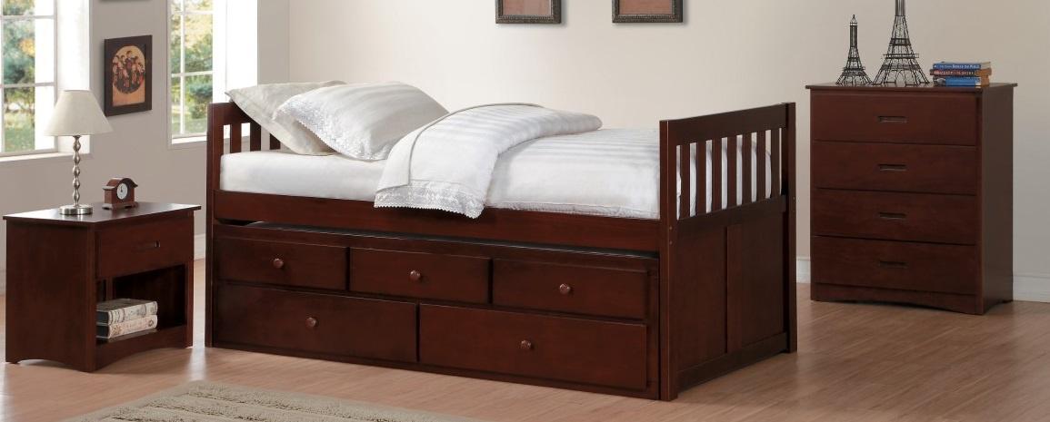 Homelegance Rowe Twin/Twin Trundle Bed w/ Two Storage Drawers in Dark Cherry B2013PRDC-1*