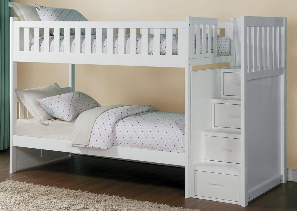 Homelegance Galen Bunk Bed w/ Reversible Step Storage in White B2053SBW-1*