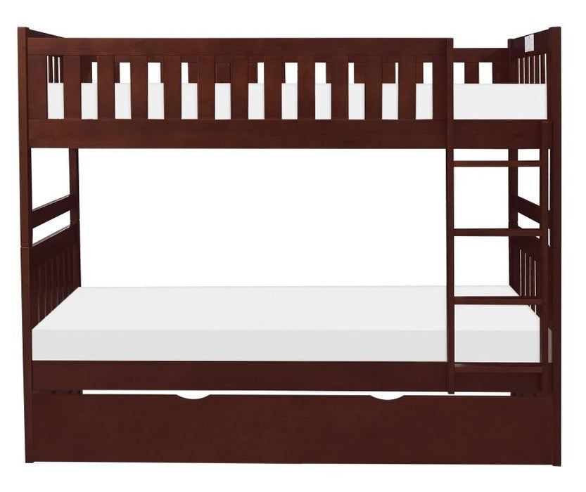 Homelegance Rowe Twin/Twin Bunk Bed w/ Twin Trundle Bed in Dark Cherry B2013DC-1*R