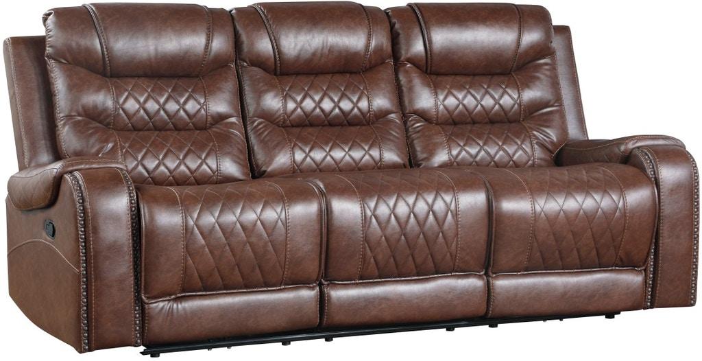 Homelegance Furniture Putnam Double Reclining Sofa with Drop-Down in Brown 9405BR-3