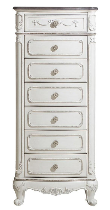 Cinderella 7 Drawer Tall Chest Antique White with Grey Rub-Through 1386NW-12