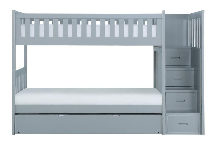 Orion Bunk Bed w/ Reversible Step Storage and Twin Trundle in Gray B2063SB-1*R