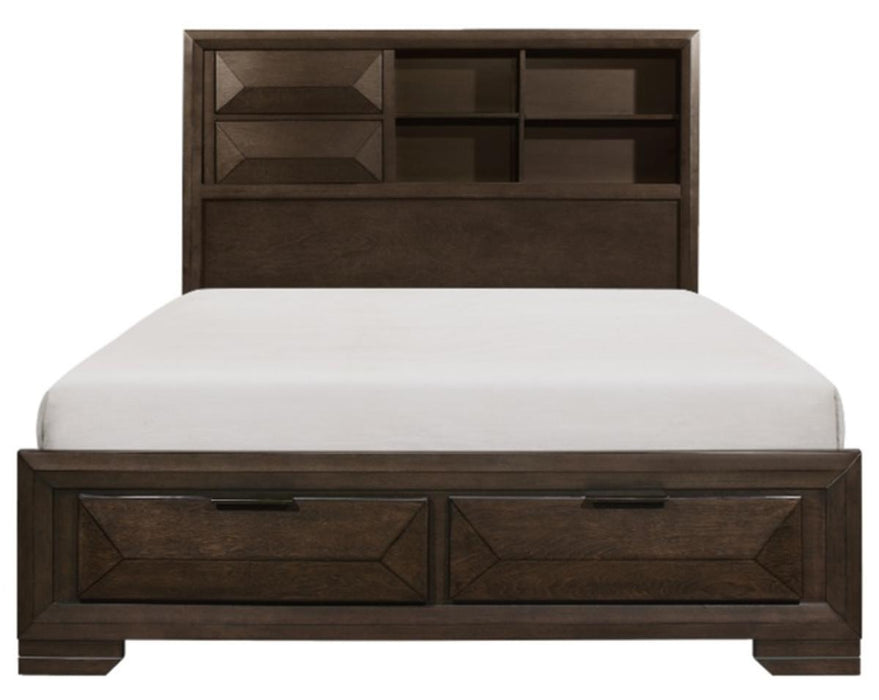 Chesky King Bookcase Bed with Footboard Storage in Warm Espresso 1753K-1EK*
