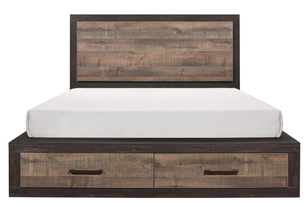 Miter King Platform Bed with Footboard Storage in Rustin Mahogany & Dark Ebony 1762K-1EK*