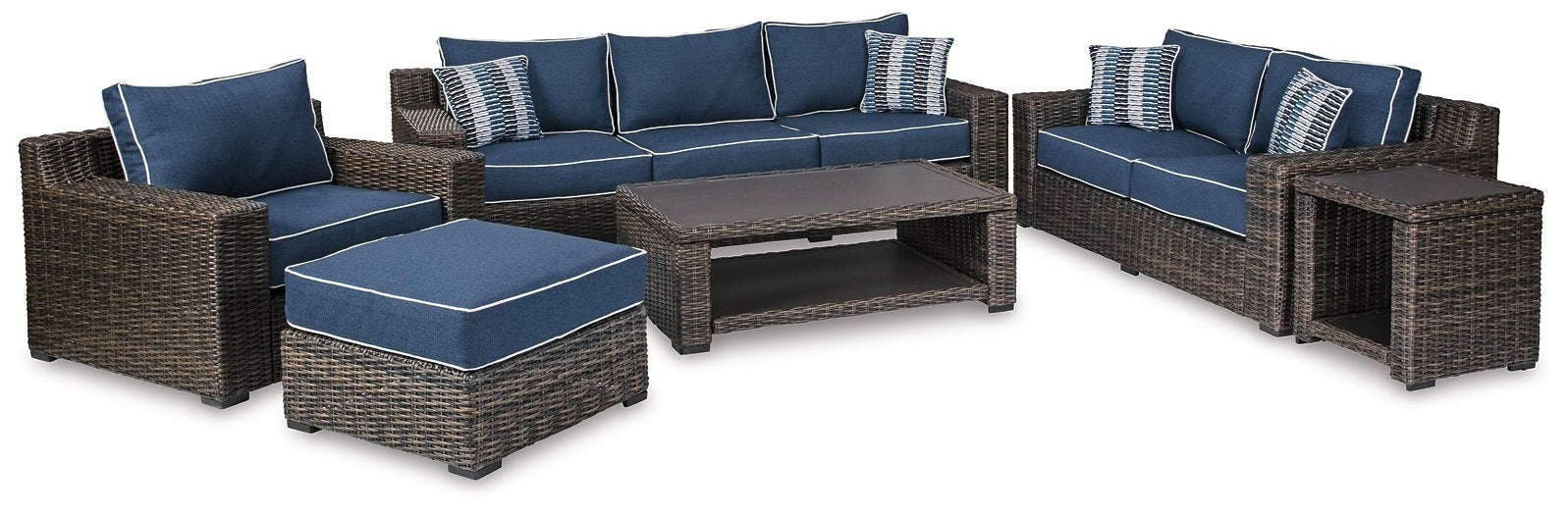 Grasson Lane Grasson Lane Nuvella Sofa, Loveseat, Lounge Chair and Ottoman with Coffee and End Table