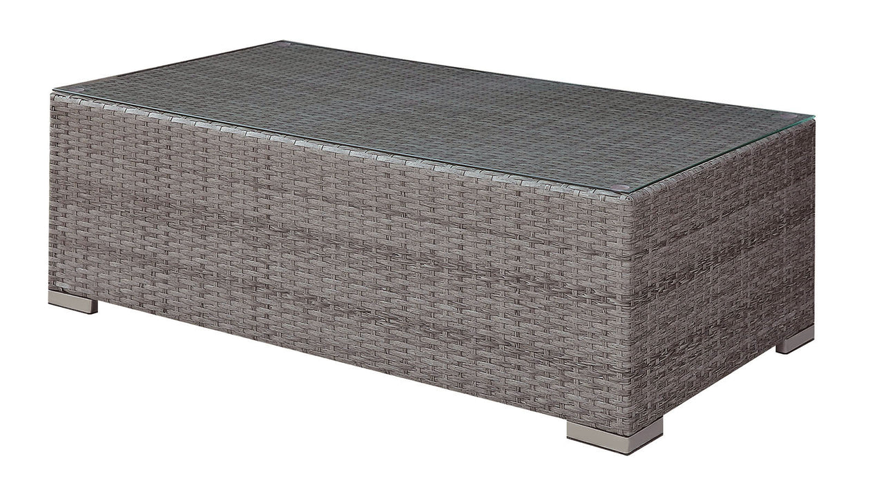 SOMANI Light Gray Wicker/Ivory Cushion Coffee Table image