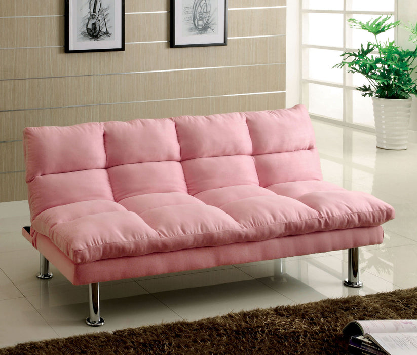 Saratoga Pink/Chrome Microfiber Futon Sofa, Pink image